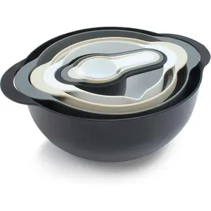 Nesting Bowls with Measuring Cups Colander and Sifter Set - Includes Mixing Bowls, Colander, Sifter and Measuring Cups, Black, 8 Pc Bowl