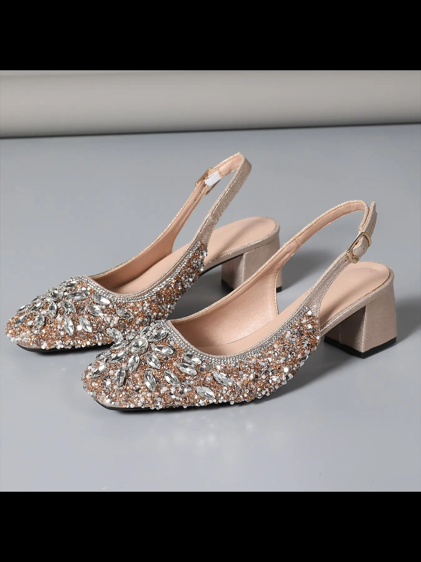 Women's Elegant Summer Water Drill Sandals, Glitter Strappy Dress Sandals, Glitter Heeled Sandals, Fashionable Heeled Sandals, High Heel Square Toe Shoes for Shopping, Party, Commuting, Office Fashion Footwear