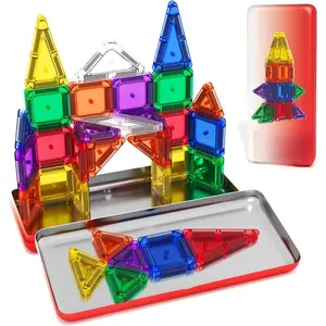 Travel Mini Magnetic Tiles with Case Toddler Road Trip Essentials Set, Magnetic Blocks Building Toys for 3+ Year Old Boys Girls Preschool Montessori Sensory Learning Birthday Gifts