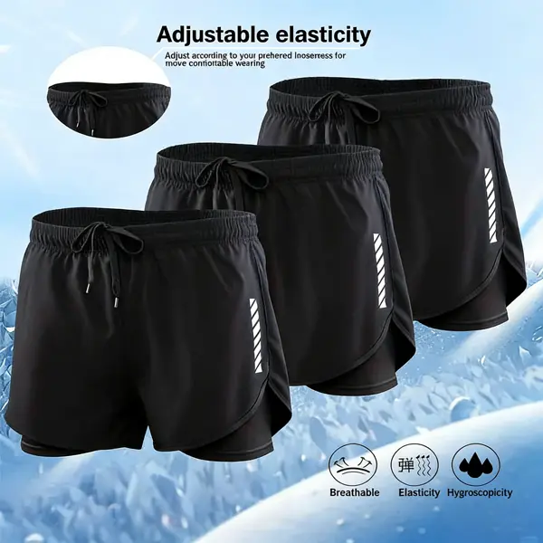 3pcs Men's 2-in-1 Double Layer Workout Shorts, Breathable Quick Dry Athletic Shorts for Gym, Training, Running, Cycling, Basketball & Outdoor Sports summerwins