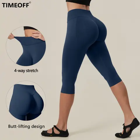 【TIMEOFF】Women's High-Waisted Seamless Capri Leggings - 4-Way Stretch Soft Elastic Fabric, Butt-Lifting Glute Enhancing Design, No Tight Binding, Athleisure Fitness Pants, Ideal for Gym Training (Gym Yoga Clothing)