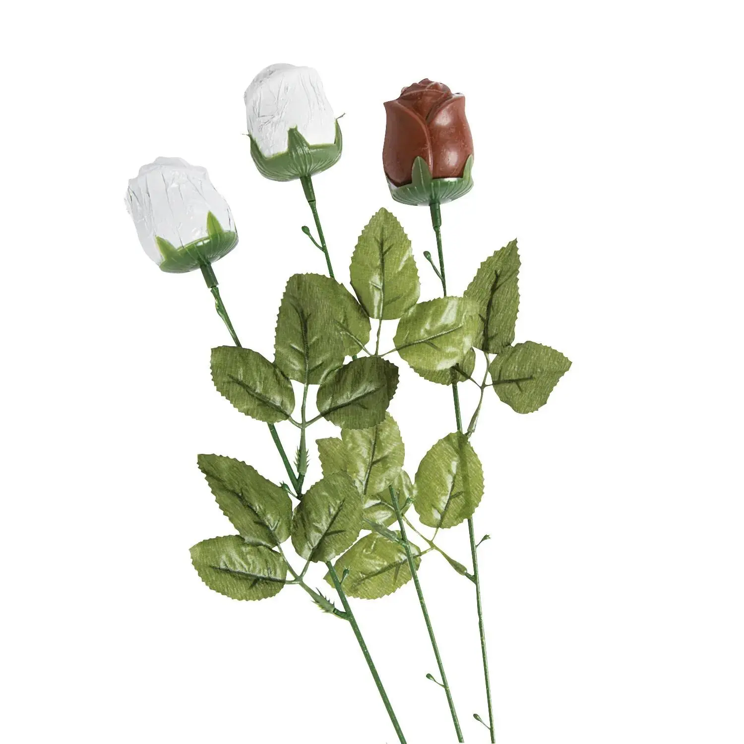 12-Pc White Foil-Wrapped Chocolate Candy Roses, Sweet Snack Candies with Decor Boxes