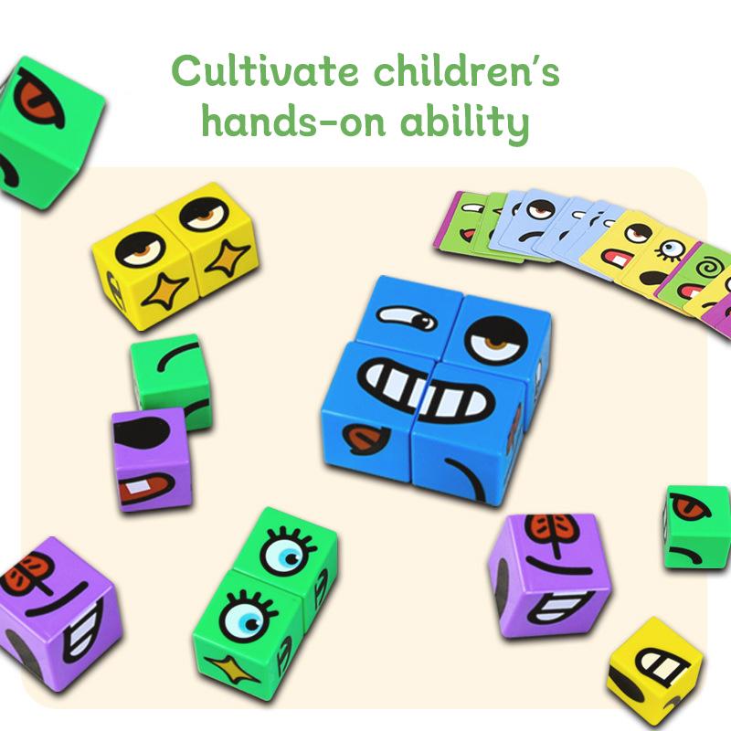 Face Changing Magic Cube Building Blocks Game Matching Expression Puzzle Toy Board Games for Family Night, Match Puzzles Geometric Educational Toys for Kids and Adults