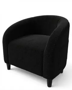 Accent Chair Living Room Chairs Barrel Boucle Chairs Comfy Armchairs for Bedroom Reading Room Reception Chairs(Black)