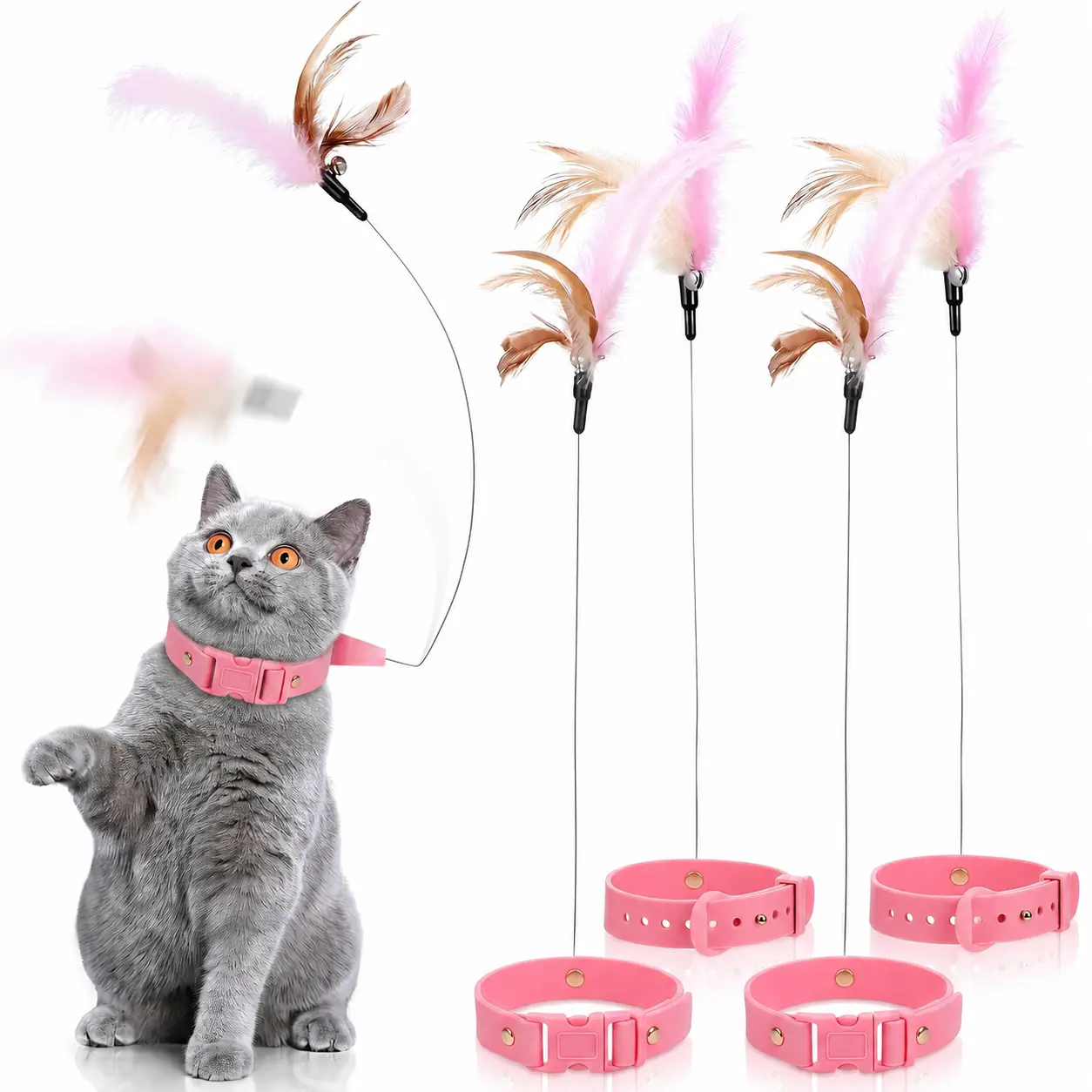 Feathered Cat Collar with Bell - Adjustable, Universal Fit Interactive Toy, Collar-Mounted Feather Wand Teaser for Indoor Cats & Kittens, Ideal for Chasing & Exercise