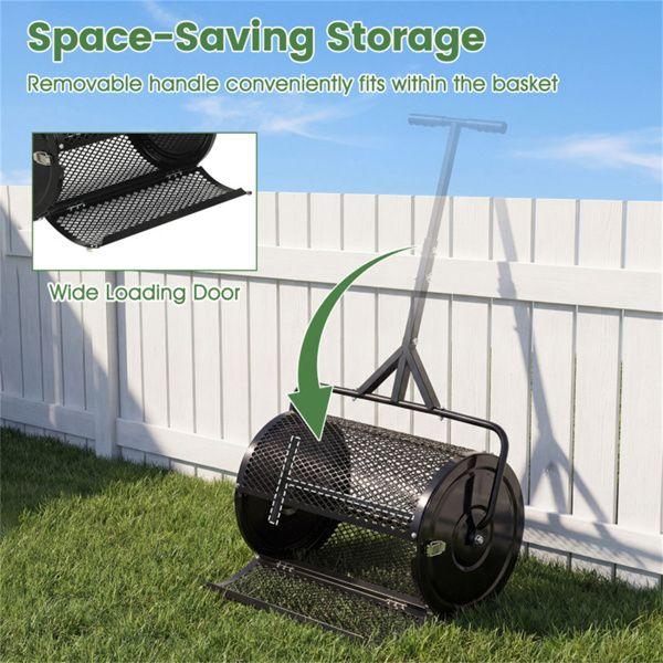24" Lawn Topdressing Spreader with 0.75"*0.5" Mesh, Compost Spreader for Soil Sand Fertilizer Black