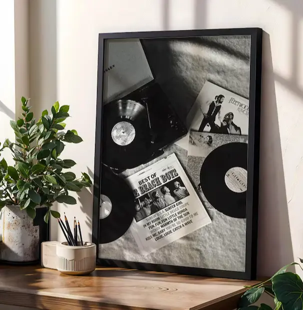 Designer Wall Art,  Vinyl Record Player Photography , Black & White Music Poster [ NO FRAME ]