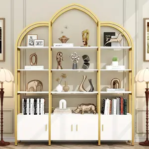 85.8" Tall Bookshelf, Arched Bookshelf 5 Tier Bookcase, Tall Etagere Bookcase Display Shelf for CDs/Books, Home Office Shelf Storage Organizer, Modern Book Shelf for Bedroom/Living Room, Rustic Brown