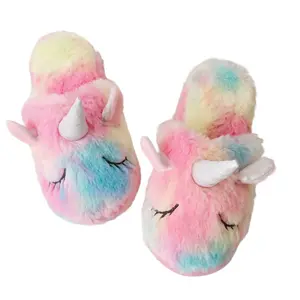 Couver Unicorn Cute Girls Women Cozy Unicorn Plush Sherpa Indoor Outdoor Slipper Footwear