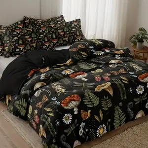 3-Piece Enchanted Forest and Floral Polyester Bedding Set - Soft Breathable Duvet Cover (1) + 2 Pillowcases, Zip Closed, Machine Washable - Perfect for all seasons, perfect gift for family and friends, Boho Bed Set