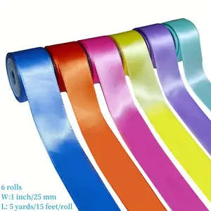 6 Pack Polyester Satin Garland Ribbon 1 Inch, Multiple Colors, Perfect for Weddings, Bouquets, Packaging, Hair Accessories, 30 Yards Festival Party Decorations