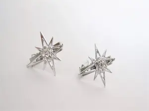 Two small tiny silver star crystal hair pin clip barrettes fine hair