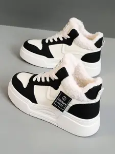Women's Casual Sneakers Winter New Fleece Warm Outdoor Thick Sole Height Increasing Fashion Versatile Vacation Student Hiking Skate Shoes