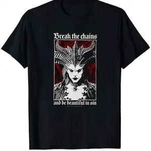 Men's Vintage Lilith Angel-Devil Graphic T-Shirt - Black with Red & White Winged Woman Design, Iconic Short Sleeve Crew Neck Tee for Casual Summer Style
