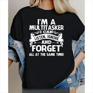 Black Men’s Tee with Bold White Retro 'I'M A MULTITASKER' Design, Short Sleeves