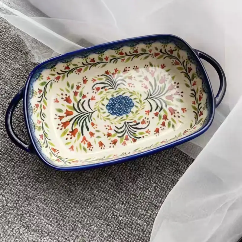 Oval Ceramic Baking Dish, Hand Drawn Polish Design, Oven Safe Non-Stick Surface, Ideal for Christmas Roasts and Thanksgiving Casseroles, Bakeware, Baking Supplies