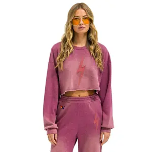 BOLT STITCH CROPPED CREW SWEATSHIRT RELAXED - FADED BERRY