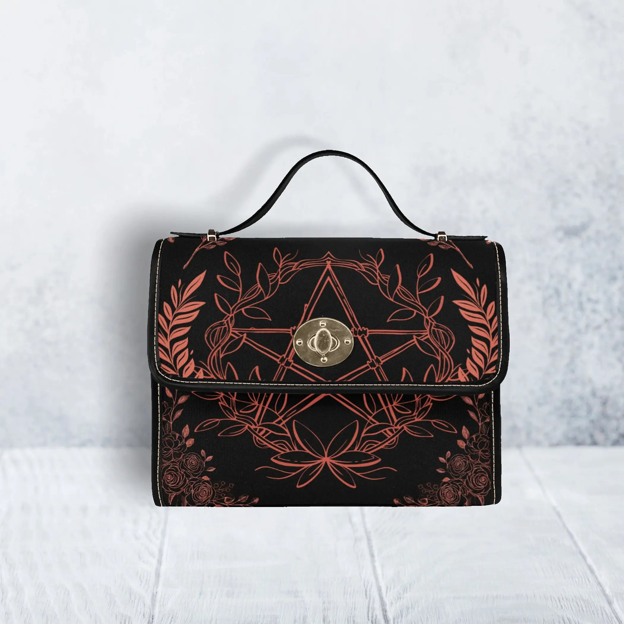 Goth Pentagram Witchy Satchel Bag - Vegan Leather Organized Witchcraft Bag - Goblincore Purse