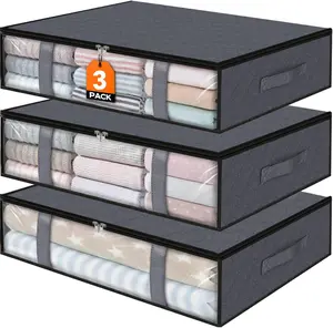 Under Bed Storage Bags 3 Pack, 40L Large Clothes & Comforter Storage Containers with Clear Window, Breathable Fabric Organizer for Blankets, Bedding, Seasonal Clothing StorageRight