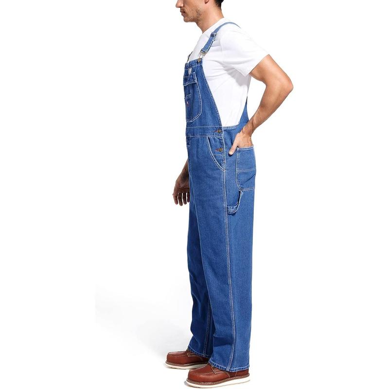 HISEA Men's Denim Bib Overall, Mens Relaxed Fit Overall Midweight Workwear with Adjustable Straps and Convenient Tool Pockets