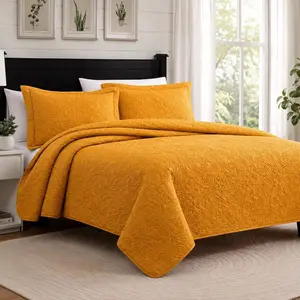 RT Home Mila 3-Piece King Pinsonic Quilt Set – Mustard Yellow