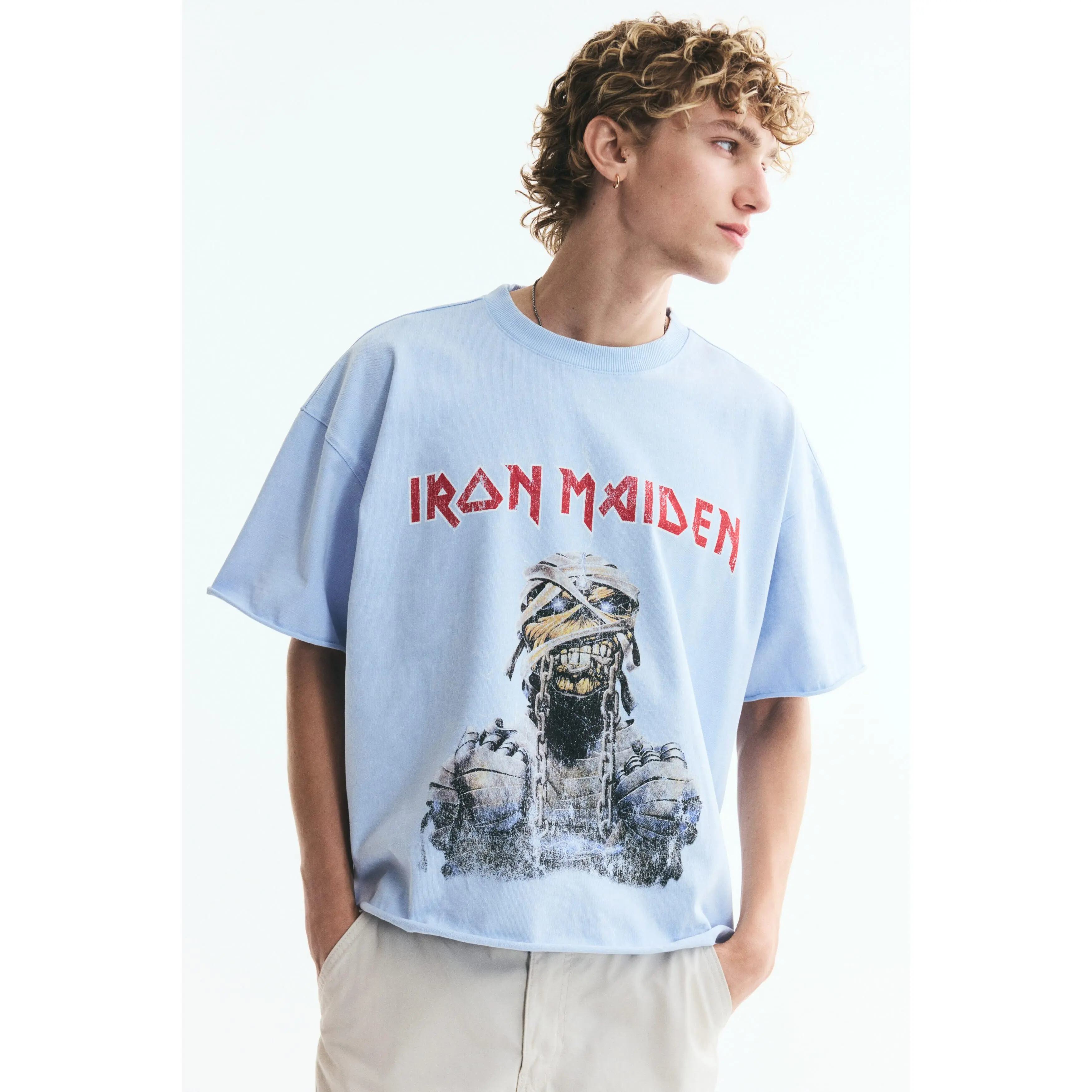 H&M Oversized Fit Printed raw-edge cotton T-shirt