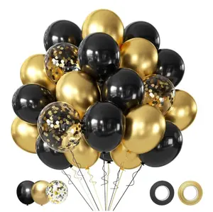 Black and Metallic Gold Balloons 50PCS 12 Inch Confetti Balloon Party Decorations for Birthday Graduation New Years Wedding Engagement Party Decorations