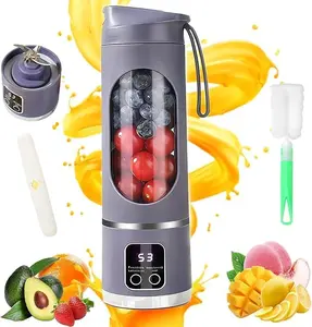Portable Mini Juicer with LED Display Leak-Proof Compact Reusable Glass Tumbler Cup Mug USB Rechargeable Blender for Smoothies Shakes Baby Food Liquid Diets Citrus Juicer for Home Travel Ideal Gift Dad Back to School Purple
