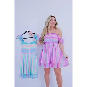 Summer Rainbows Smocked Mini Dress - 2 Colors