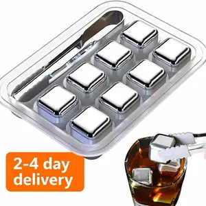 Whiskey Stones 8 Pack, Metal Reusable Ice Cubes, Stainless Steel Ice Cubes, Suit