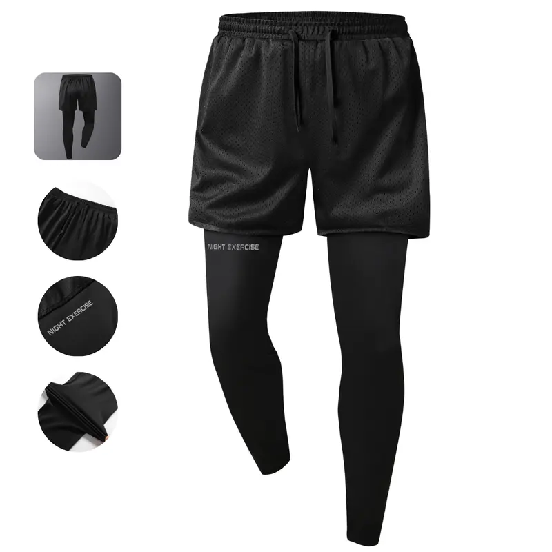 Men's Plain Stretchy Synthetic Active Pants - Athletic Wear, Fitness Training Pants, Athleisure Fitness Bottoms, Flexible Cut, All-Season Unisex Mens Clothing, Maximum Comfort - Ideal for Outdoor Running, Hiking