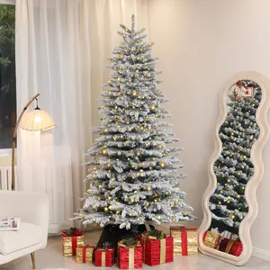 6.5ft Snow Flocked Green Artificial Christmas Tree - Pre-Lit with 400 LED Lights, 990 Branch Tips for Festive Home Decorations