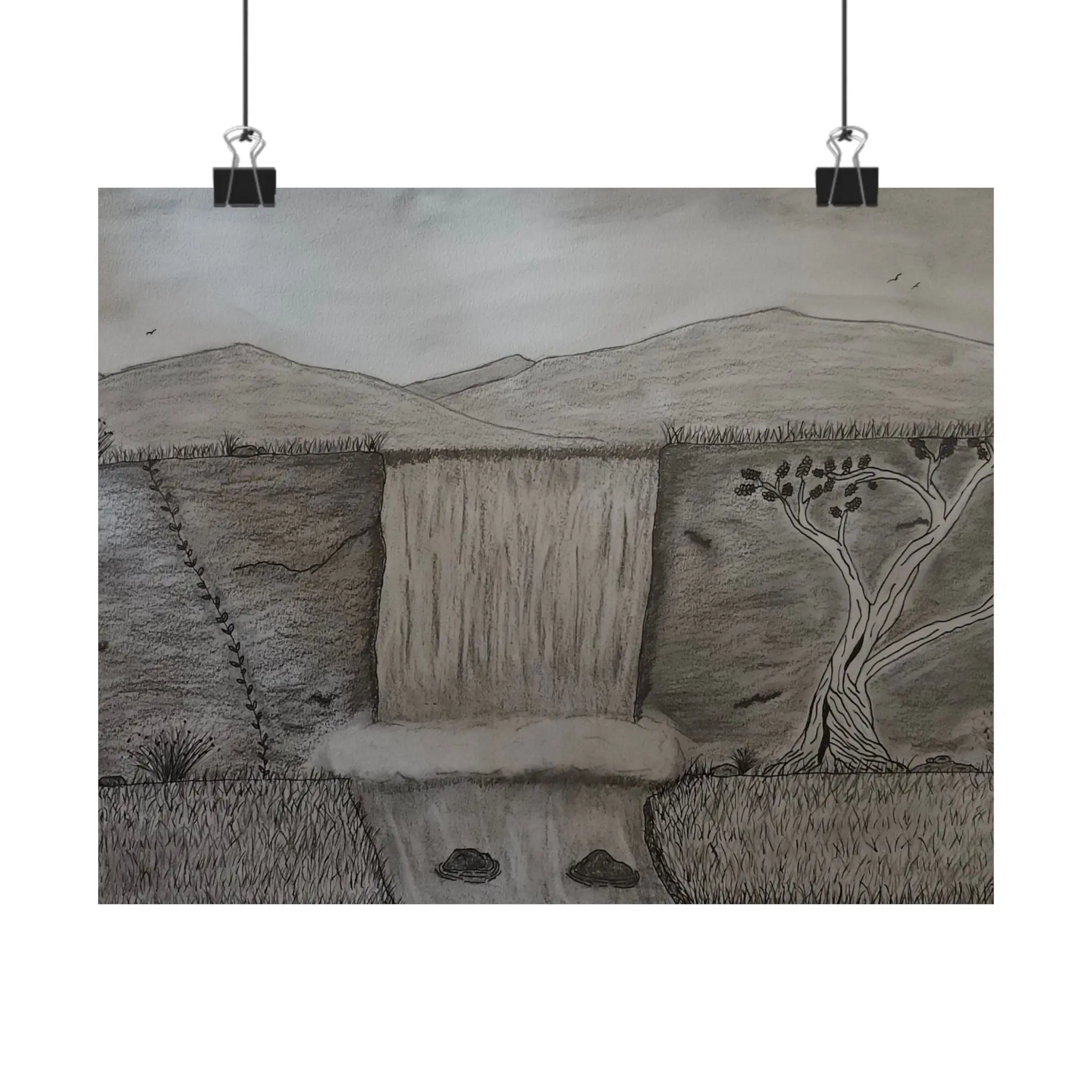 Edan Waterfall Landscape Poster — Matte Horizontal Nature Print