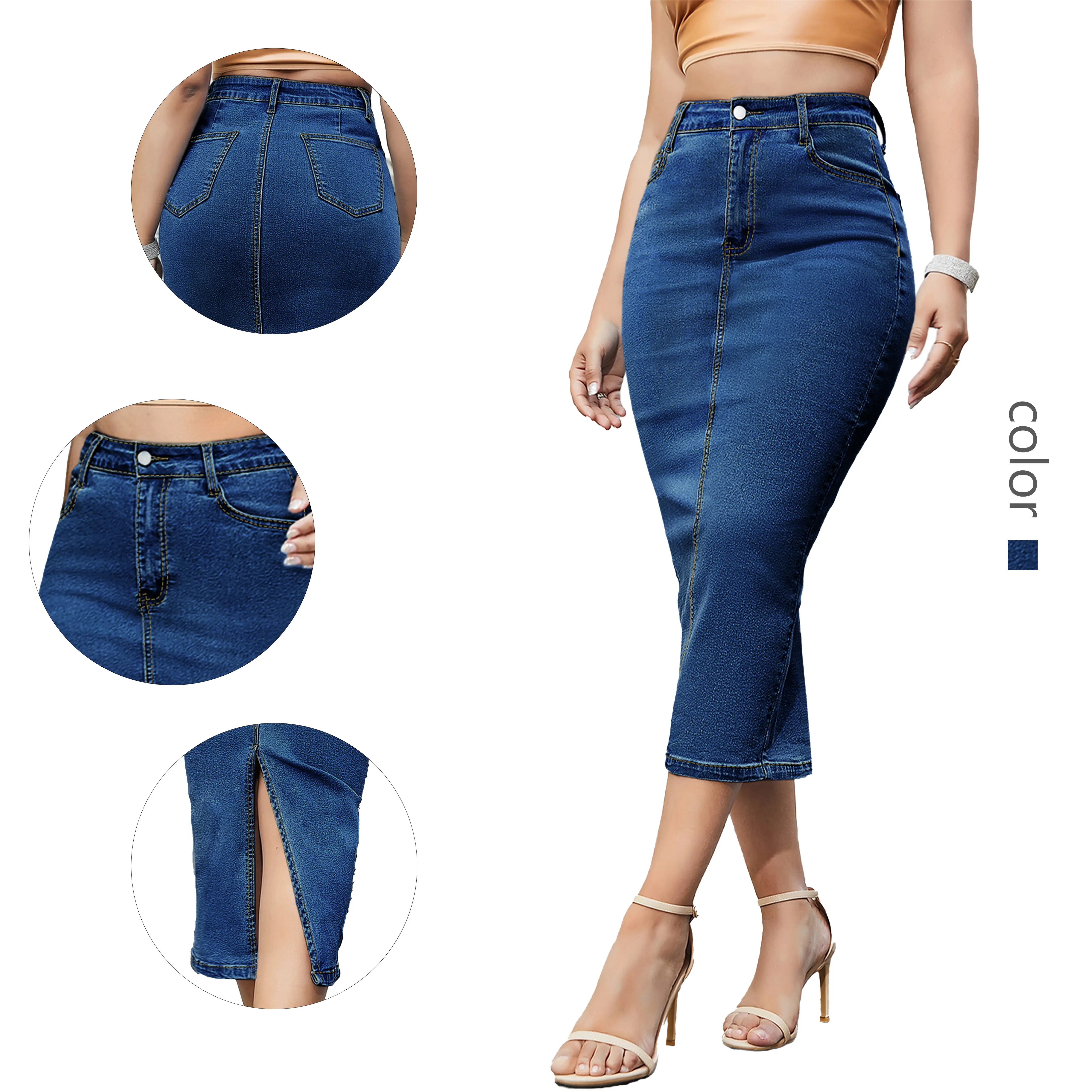 Stylish Blue Denim Midi Skirt for Women - Flattering Fit
