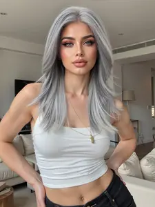 20 Inch Long Straight Wigs for Women, Gorgeous Fluffy Wigs with Blunt Bangs, Synthetic Lace Front Wigs for Party, Daily Use