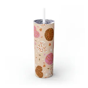 White Amor De Conchas Skinny Tumbler with Straw, 20oz