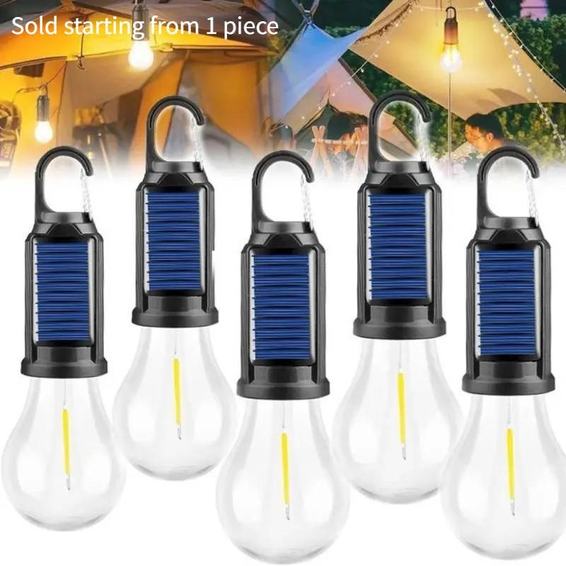 Solar Rechargeable Hooked Camping Light, 3 Light Modes, Portable Rechargeable Outdoor Tent Light Bulbs for Camping Hiking Emergency, Camping Lantern, Camping Gear