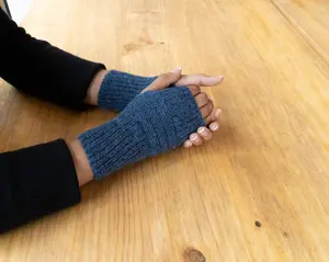 Baby Alpaca Fingerless Gloves, Crochet Wrist Length Denim Blue Gloves, Super Soft Comfortable, Gift for Her