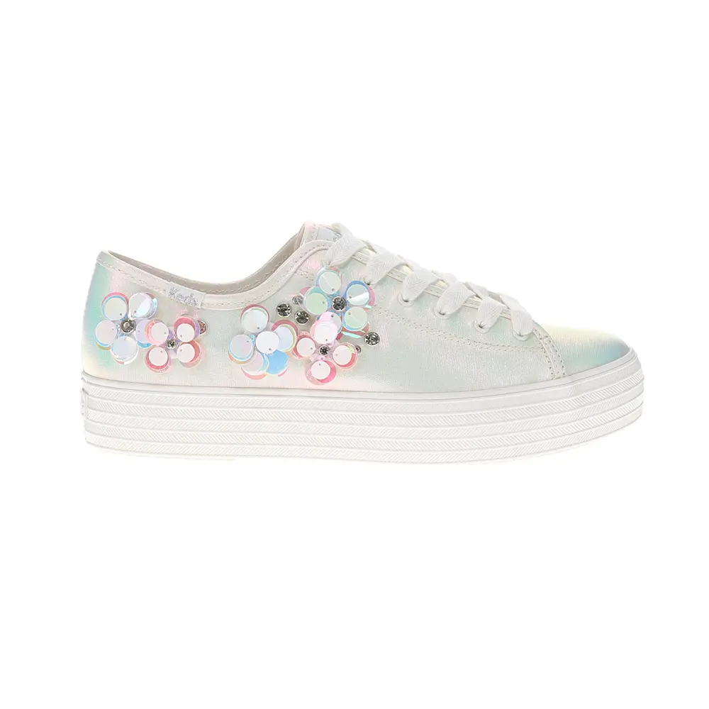 Keds Womens Triple Kick Canvas Daisy Embroidered Lace Up Sneakers Shoes Casual - White