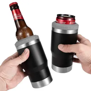 Stainless Steel Can/Bottle Insulator, 14oz Two-Way Lids Double Wall SUS Insulated Can Cooler, Beer Bottle holder (Stainless steel)