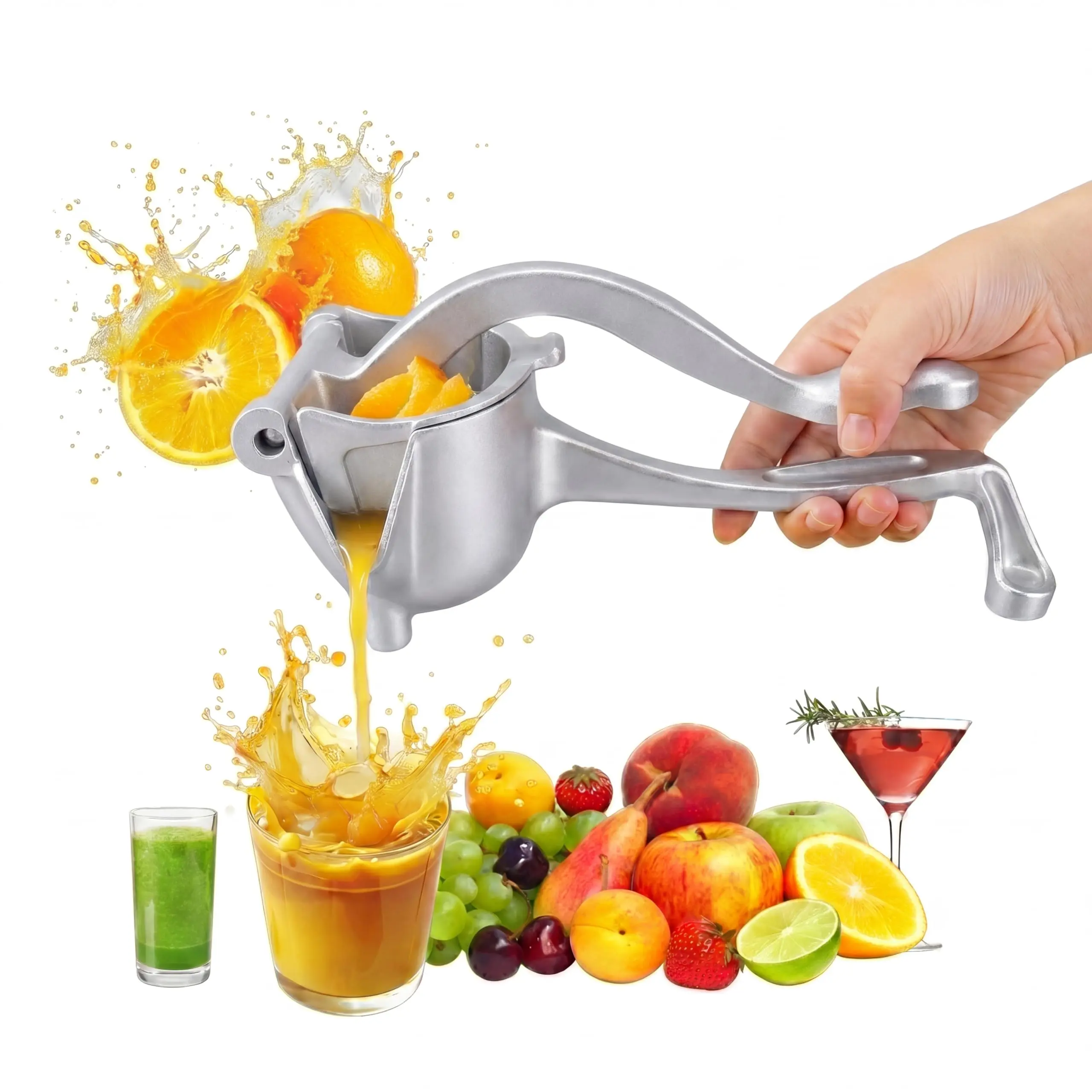 Manual Fruit Juicer Aluminum Alloy Hand Press Juice Extractor 0.6L Capacity Heavy Duty Citrus Squeezer for Lemon, Lime, Orange, Grapefruit, Grape and More Easy to Clean