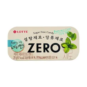 LOTTE Zero Sugar-Free Peppermint Candy 28g Korean Mint Chewing Gum Sweet Snack Bonbon for Fresh Breath