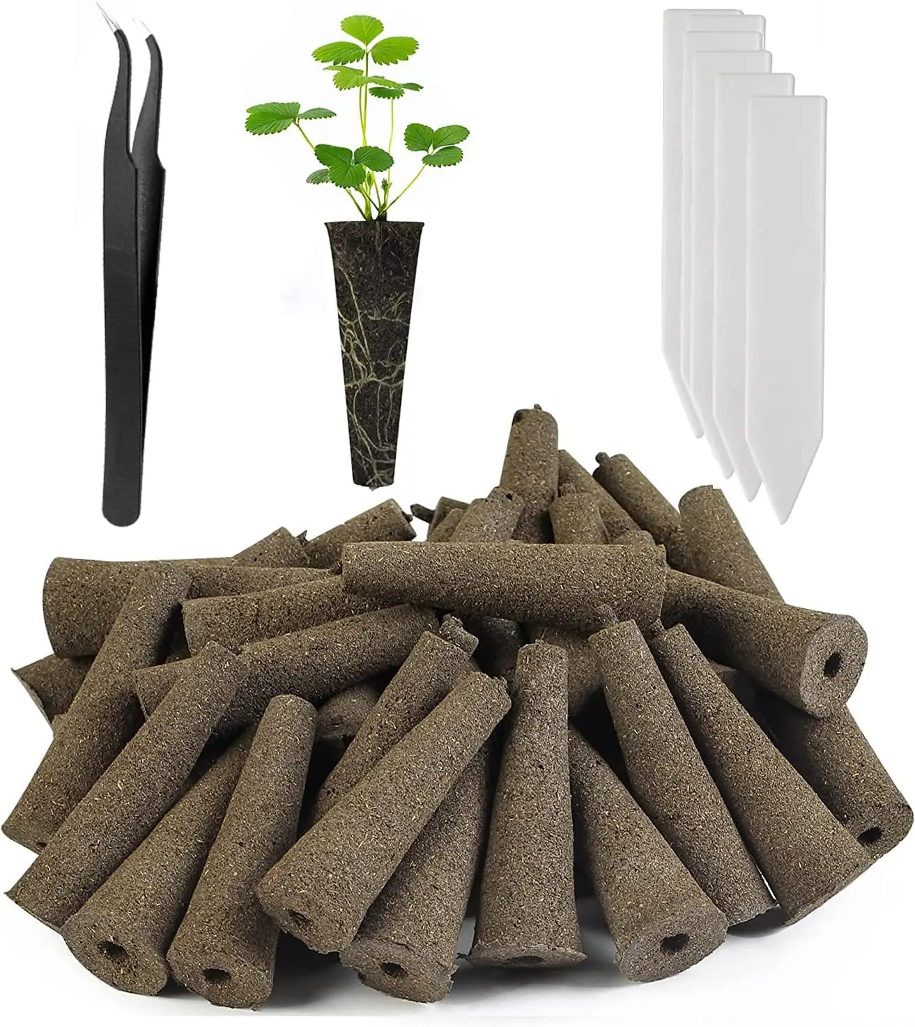 100 Pack Grow Sponges, Replacement Root Growth Sponges Seed Pods Compatible with AeroGarden, Seedling Starter Kit for Hydroponic Indoor Garden System with 20 count  Labels 1 count Tweezer