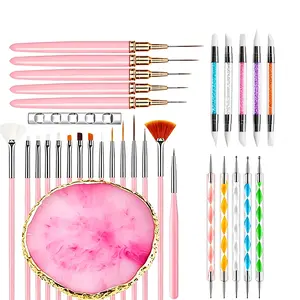 Nail Art Tools 32Pcs Set Manicure,Nail Art Brush,Resin Nail Art Palette,5 Pcs Nail Art Sculpture Pen,5Pcs Liner Brush,2-way Acrylic Silicone Engraving Pen Dotting Pen Tools Nail Art Kit for Nail Art DIY