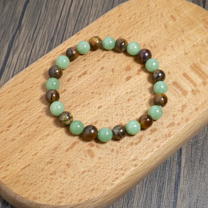 1pc Unisex Green Aventurine-Tiger Eye Money Attraction Beaded Bracelet - Blue Colorblock Stone Jewelry, Protection Amulet, Elegant Casual Daily Accessory, Positive Energy Gift for Fashion Enthusiasts