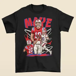 Drake Maye Cartoon Style T Shirt, New England Football Graphic Tee, Playful Fan Apparel, Perfect Gift for Patriots Supporters and Sports Lovers