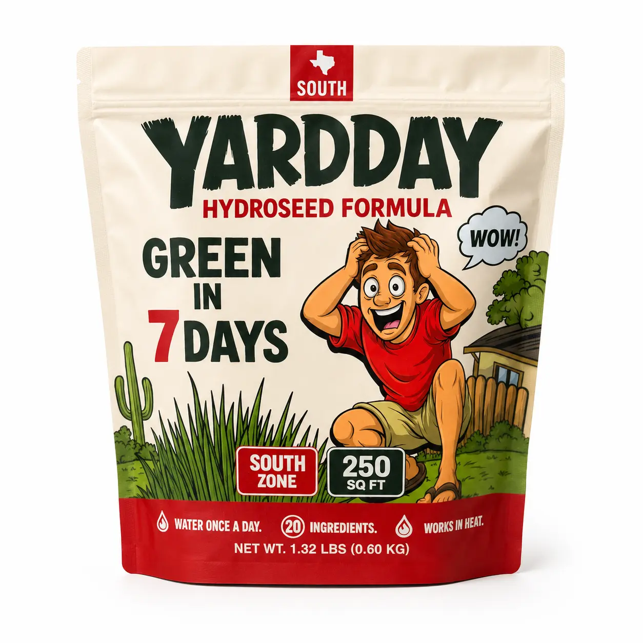 YardDay Hydroseed Grass Seed Kit - Green in 7 Days, Water Once a Day, Coated Bermuda for Southern Heat, 250 sq ft