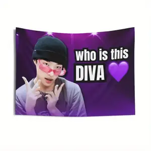 P1Harmony Keeho Concert Banner - Vibrant Purple Shiny Stars with "Who Is This Female Singer" Text, Includes Free Installation Kit Home Decor Gifts Outdoor Gatherings