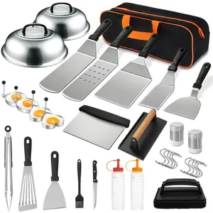 35PCS Griddle Accessories Kit, Flat Top Grill Accessories Set for Blackstone and Camp Chef, Grill Spatula Set with Enlarged Spatulas, Basting Cover, Scraper for Outdoor Barbecue Utensils Bbq
