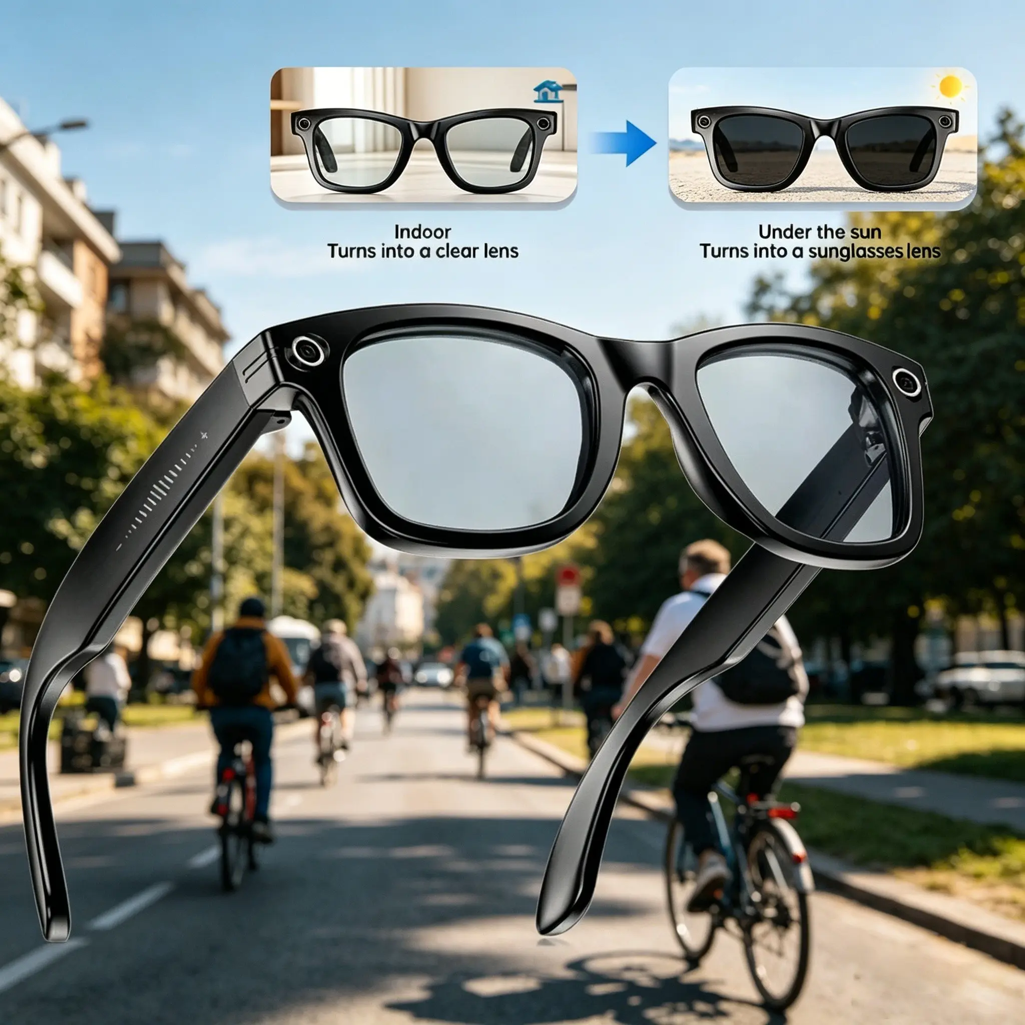 Ai Smart Camera Glasses with 800w Pixel Camera, Color-Changing Sunglasses, Wi-Fi Transfer, Bluetooth-compatible Call, Voice Recording, Blue Light Protection